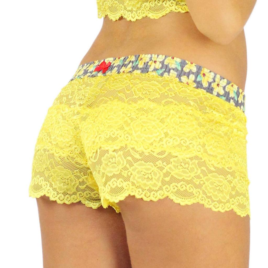 Sunshine Yellow Lace Boxer | Posies Print Band