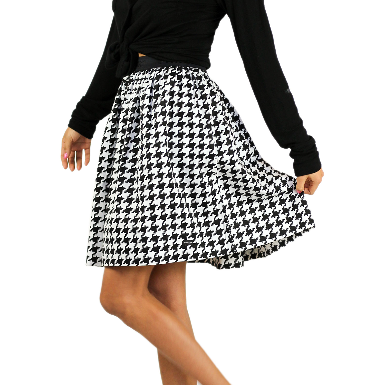 Black & White Houndstooth Skirt With Pockets